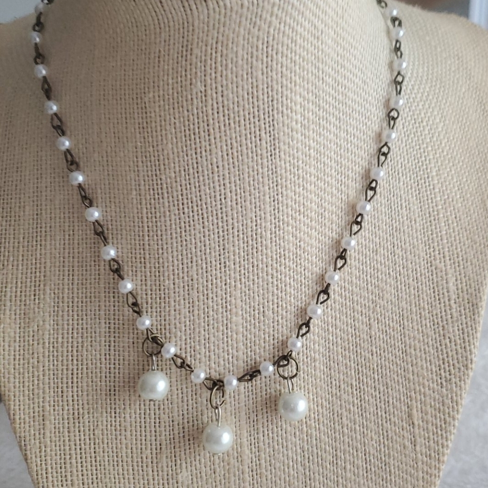 Bronze and pearl necklace with 3 Large charms.